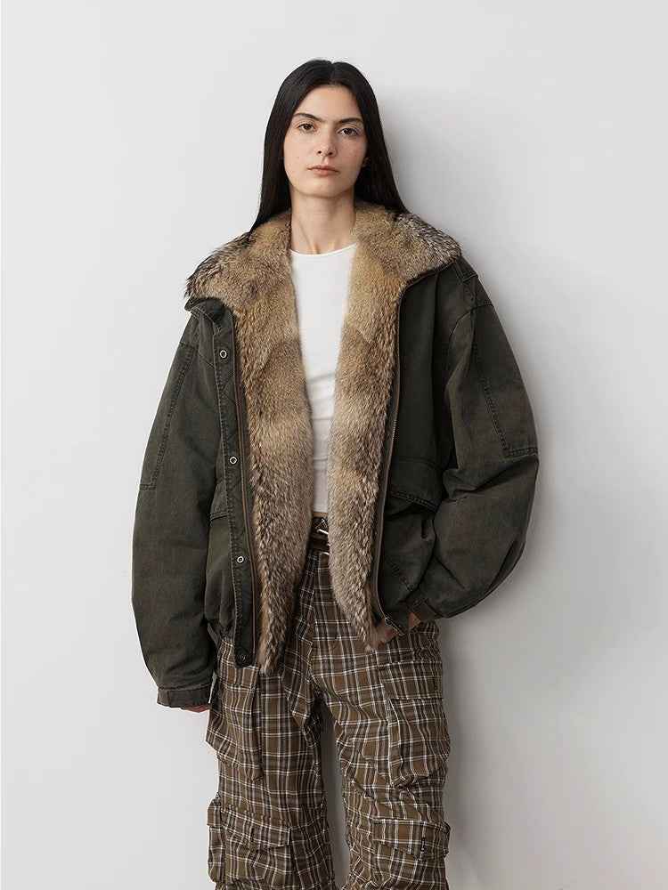 Fireladyfur Women's Fashion Goose Down Parka with Fox Fur Collar
