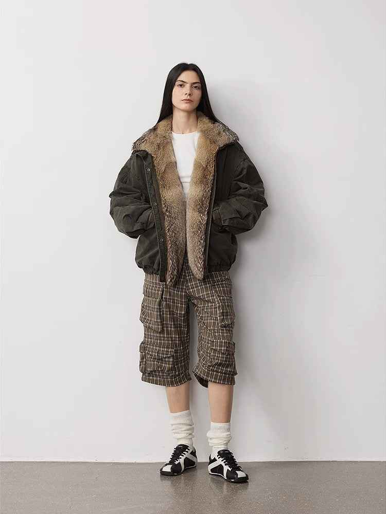 Fireladyfur Women's Fashion Goose Down Parka with Fox Fur Collar