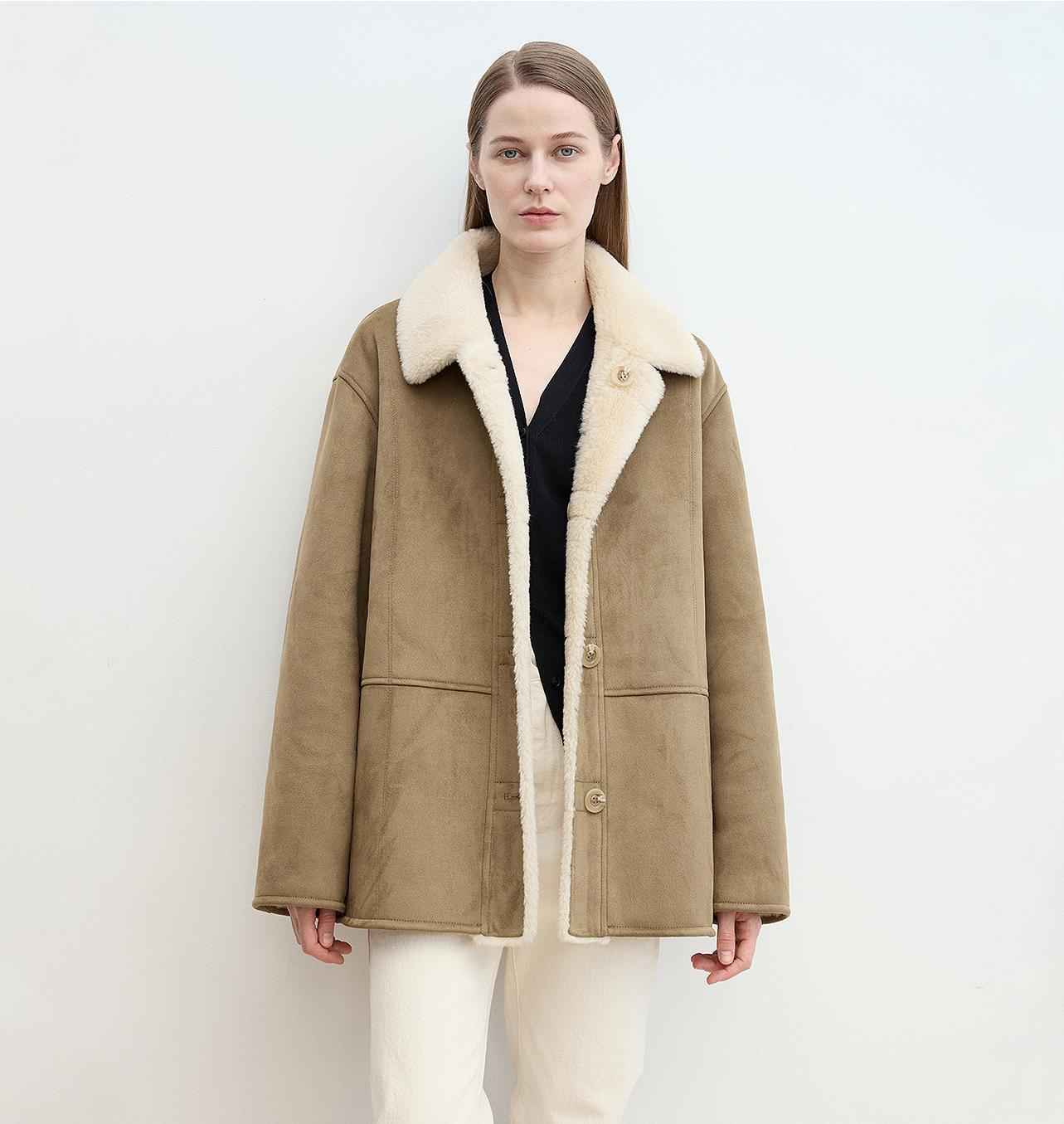 Fireladyfur Women's Faux Leather Shearling Jacket - Casual Furry Lapel Wool Coat - variant_title
