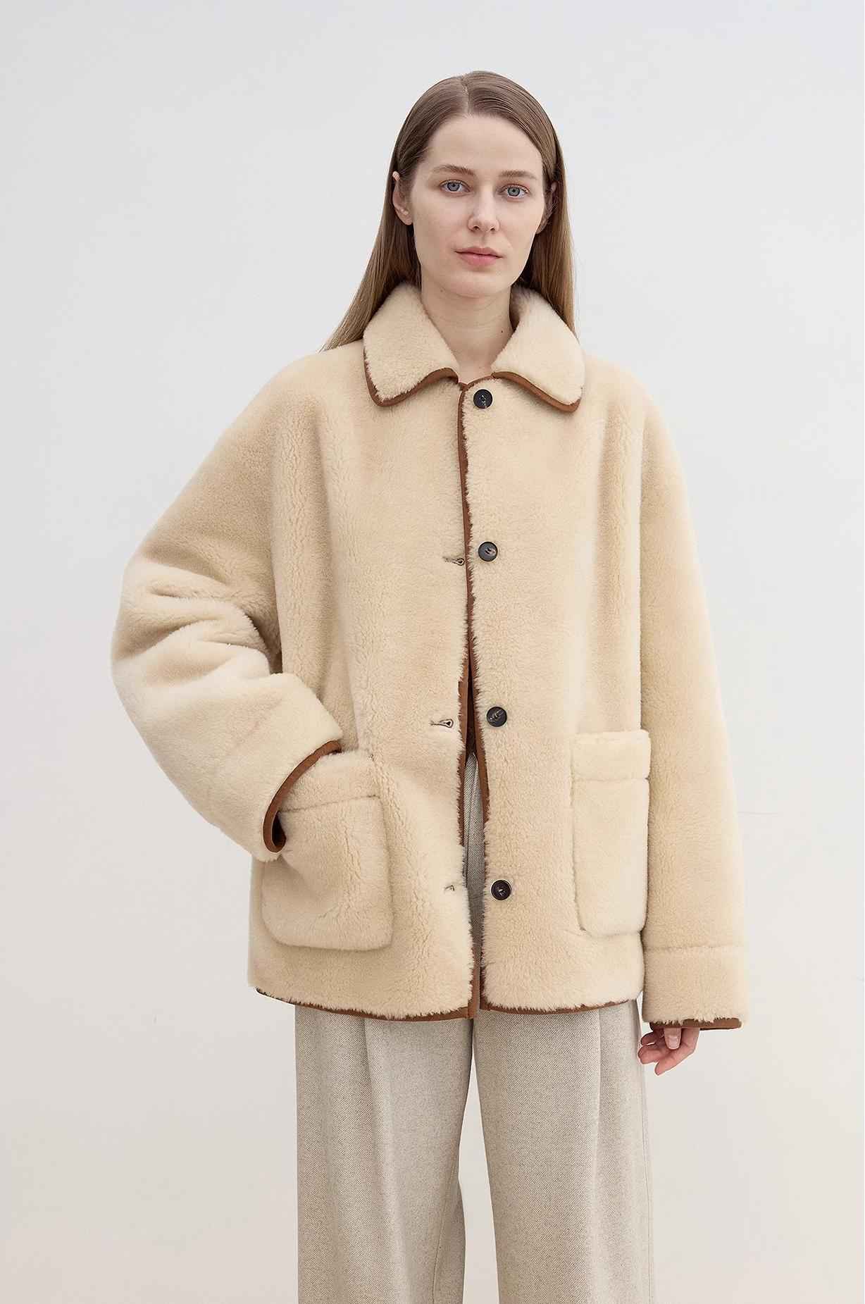 Fireladyfur Women's Faux Leather Shearling Jacket - Furry Lapel Casual Straight Wool Coat - variant_title