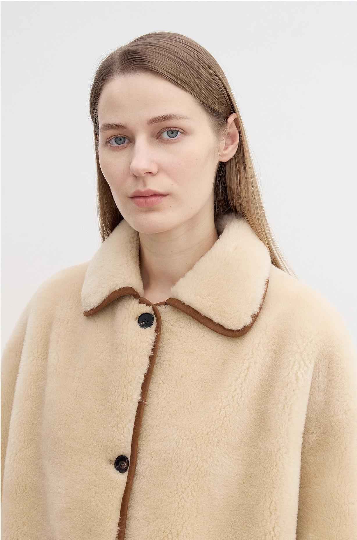 Fireladyfur Women's Faux Leather Shearling Jacket - Furry Lapel Casual Straight Wool Coat - variant_title