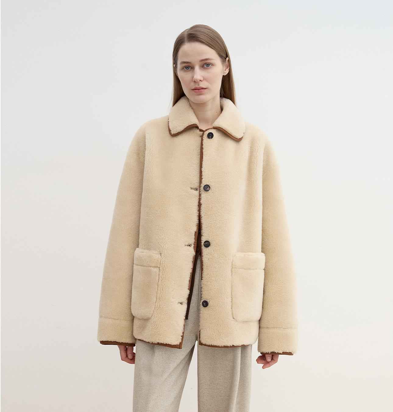 Fireladyfur Women's Faux Leather Shearling Jacket - Furry Lapel Casual Straight Wool Coat - variant_title