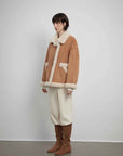 Fireladyfur Women's Faux Leather Shearling Jacket - Lapel Biker Style Wool Suede Coat - variant_title