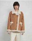 Fireladyfur Women's Faux Leather Shearling Jacket - Lapel Biker Style Wool Suede Coat - variant_title