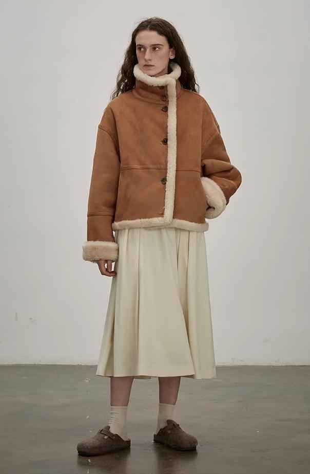 Fireladyfur Women's Faux Leather Shearling Jacket - Long Reversible Wool Coat Christmas Elk Design - variant_title