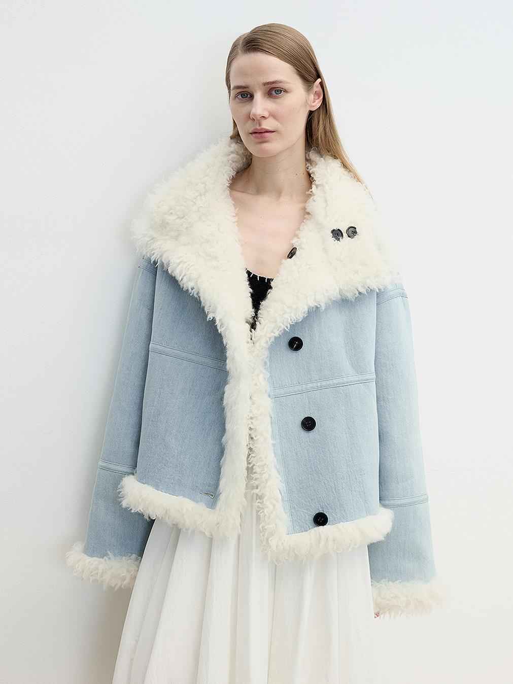 Fireladyfur Women's Faux Leather Shearling Jacket - Long Reversible Wool Coat Christmas Elk Design - variant_title