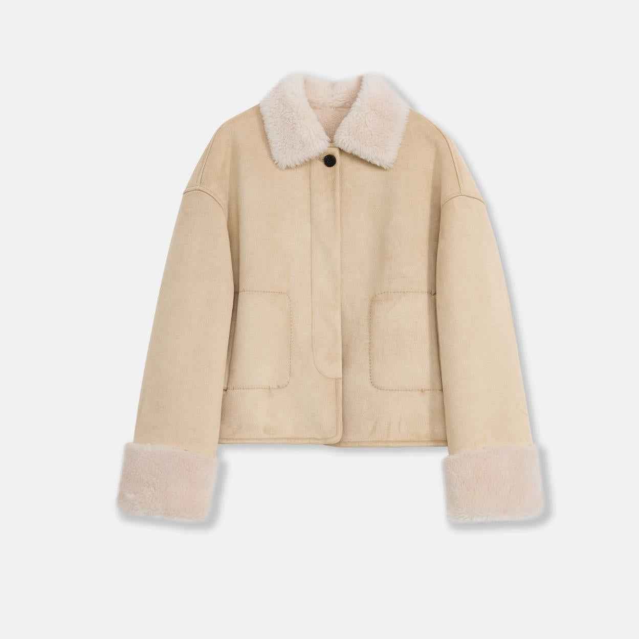 Fireladyfur Women's Faux Leather Shearling Jacket - Long Wool Suede Coat Winter Style - variant_title