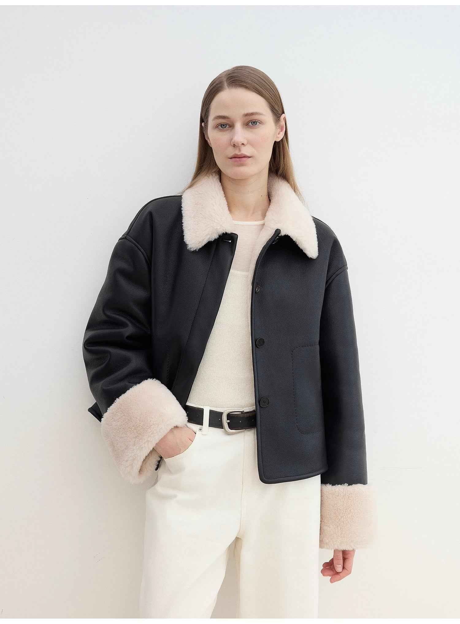 Fireladyfur Women's Faux Leather Shearling Jacket - Long Wool Suede Coat Winter Style - variant_title