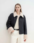 Fireladyfur Women's Faux Leather Shearling Jacket - Long Wool Suede Coat Winter Style - variant_title