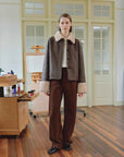 Fireladyfur Women's Faux Leather Shearling Jacket - Long Wool Suede Coat Winter Style - variant_title