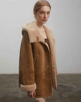 Fireladyfur Women's Faux Leather Shearling Jacket - Short Hooded Reversible Winter Coat Danish Style - variant_title
