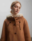 Fireladyfur Women's Faux Leather Shearling Jacket - Short Hooded Reversible Winter Coat Danish Style - variant_title