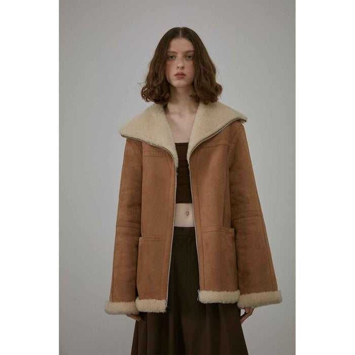 Faux leather and shearling jacket detail for breathable storage checks