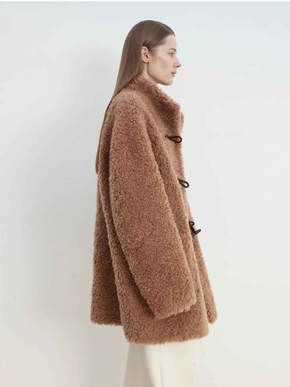 Fireladyfur Women's Faux Leather Shearling Jacket - Stand Collar Wool Coat Curly Style - variant_title