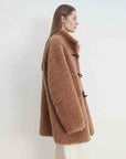 Fireladyfur Women's Faux Leather Shearling Jacket - Stand Collar Wool Coat Curly Style - variant_title
