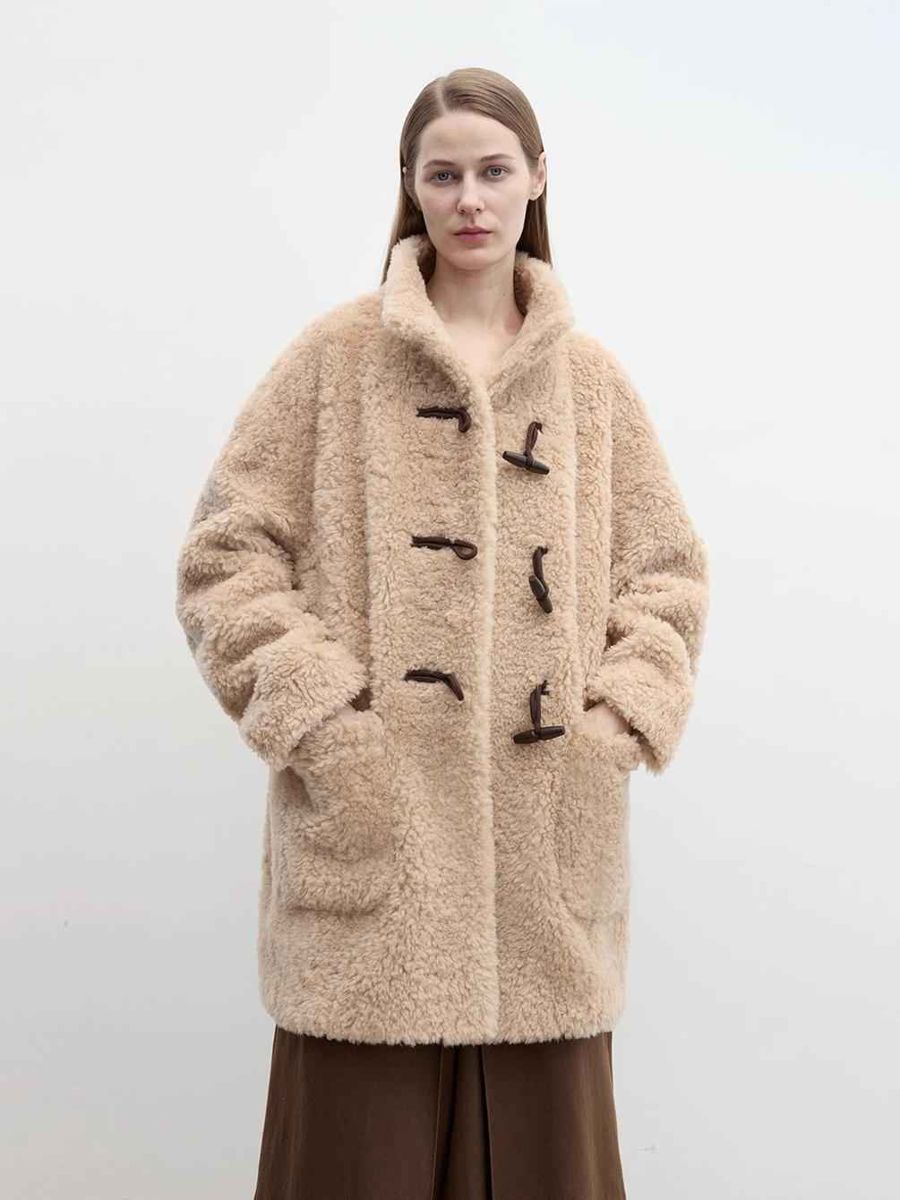 Fireladyfur Women's Faux Leather Shearling Jacket - Stand Collar Wool Coat Curly Style - variant_title