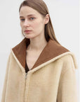 Fireladyfur Women's Faux Leather Shearling Jacket - Wool Suede Navy Collar Coat - variant_title