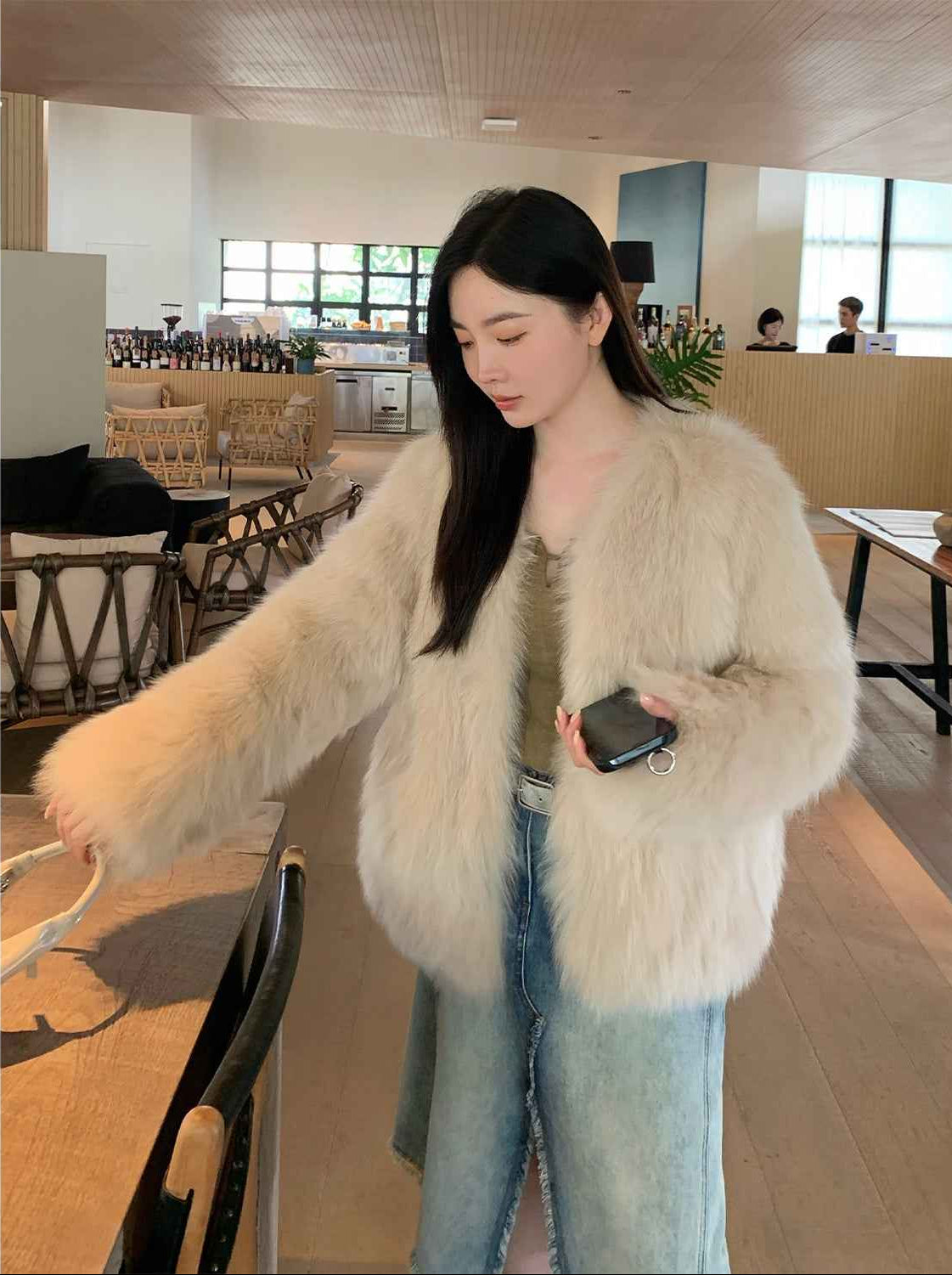 Fireladyfur Women's Finland Saga Fox Fur Fashion Cardigan“Black Sugar” - variant_title