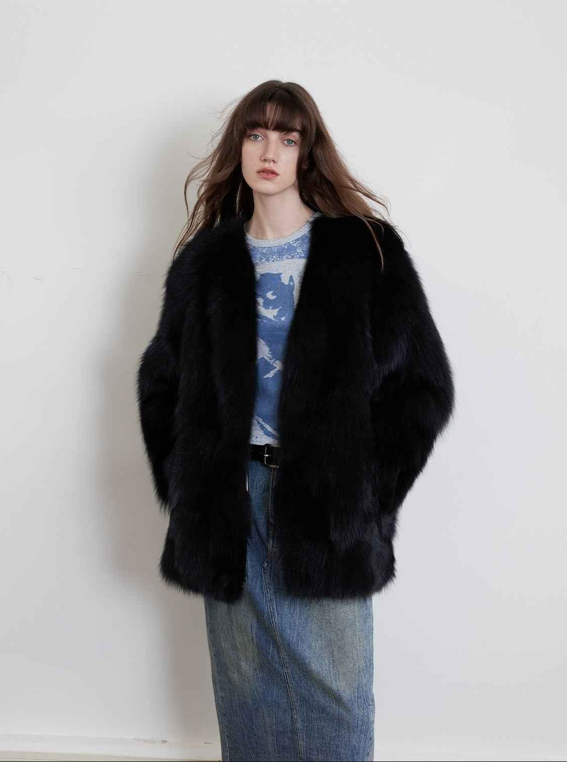 Fireladyfur Women's Finland Saga Fox Fur Fashion Cardigan“Black Sugar” - variant_title
