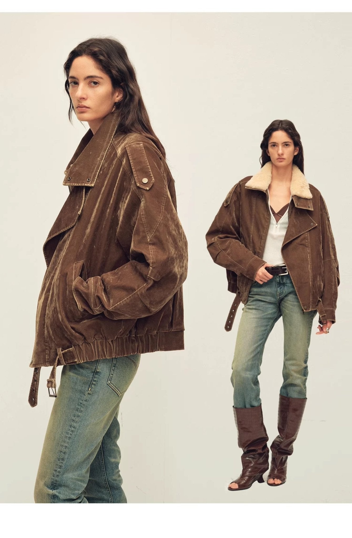 Fireladyfur Women’s Flocked Denim Goose Down Parka with Detachable Fox Fur Collar“City Travel” - variant_title