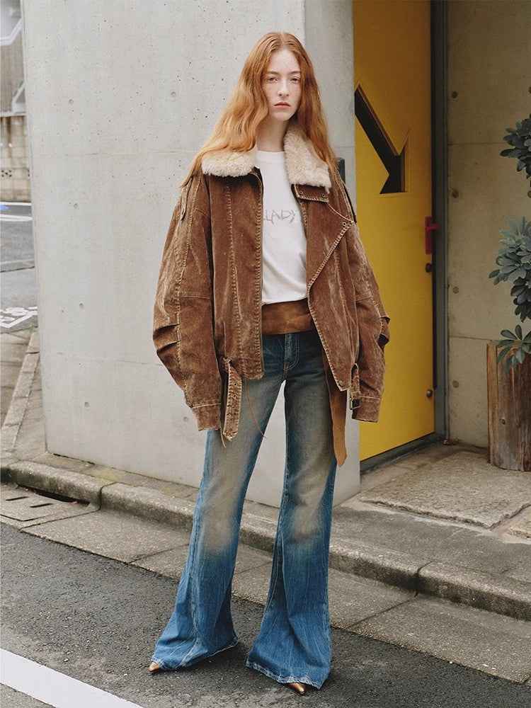 Fireladyfur Women’s Flocked Denim Goose Down Parka with Detachable Fox Fur Collar“City Travel” - variant_title