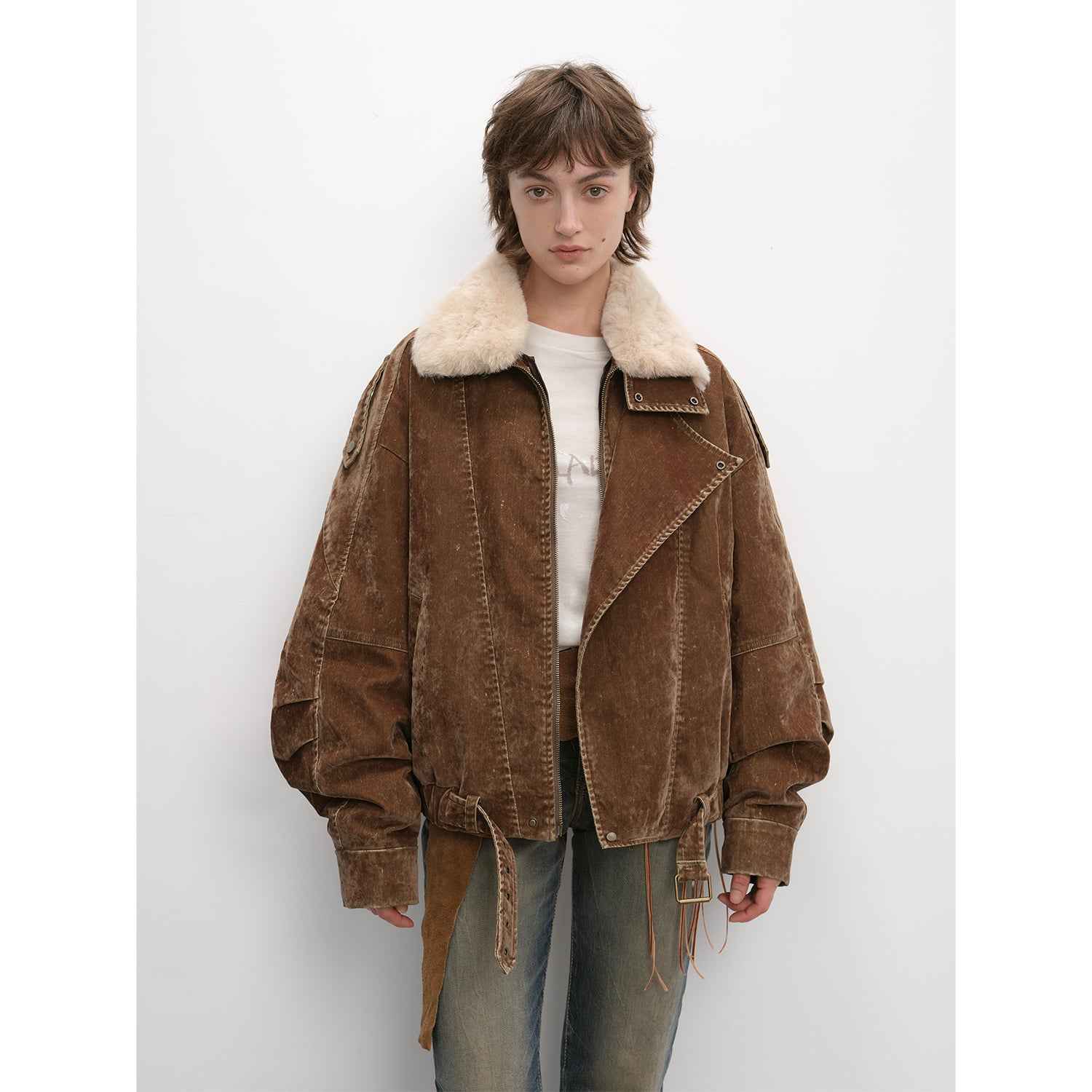 Fireladyfur Women's Flocked Denim Goose Down Parka with Detachable