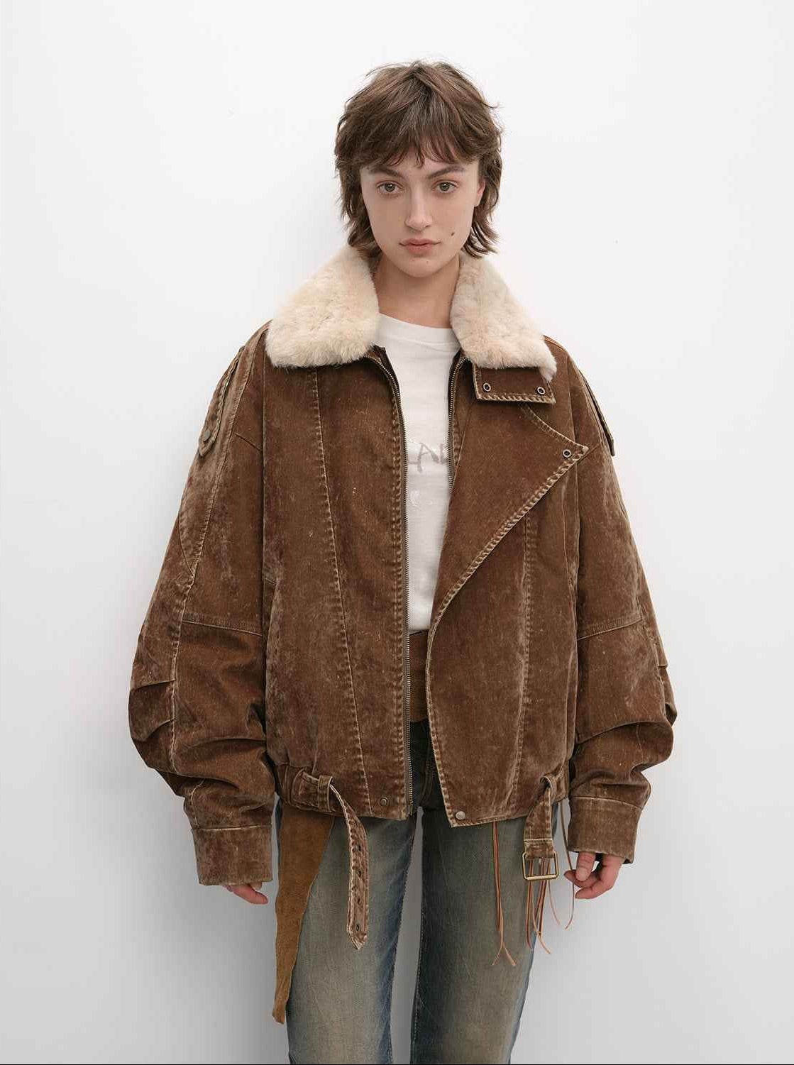 Fireladyfur Women’s Flocked Denim Goose Down Parka with Detachable Fox Fur Collar“City Travel” - variant_title