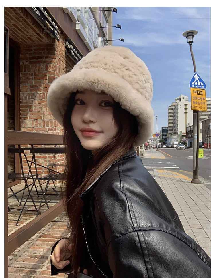 Fireladyfur Women's Hand - Knitted Rex Rabbit Fur Bucket Hat - variant_title