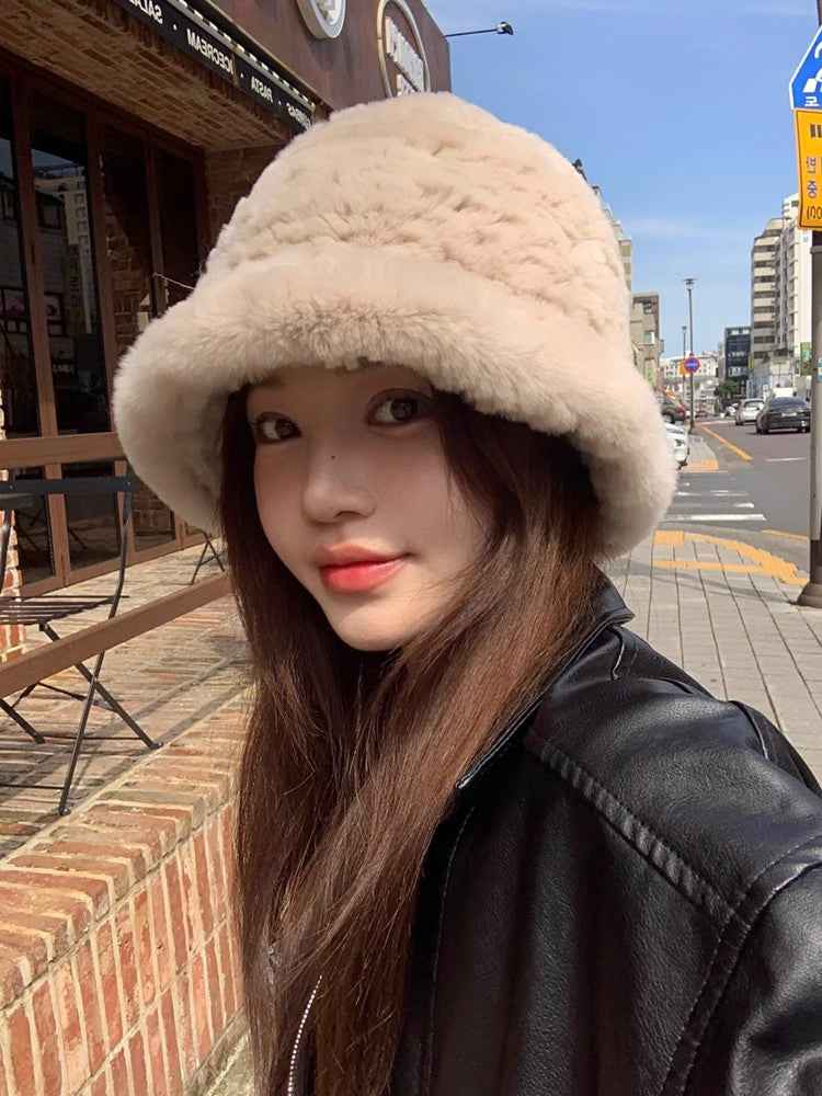 Fireladyfur Women's Hand - Knitted Rex Rabbit Fur Bucket Hat - variant_title