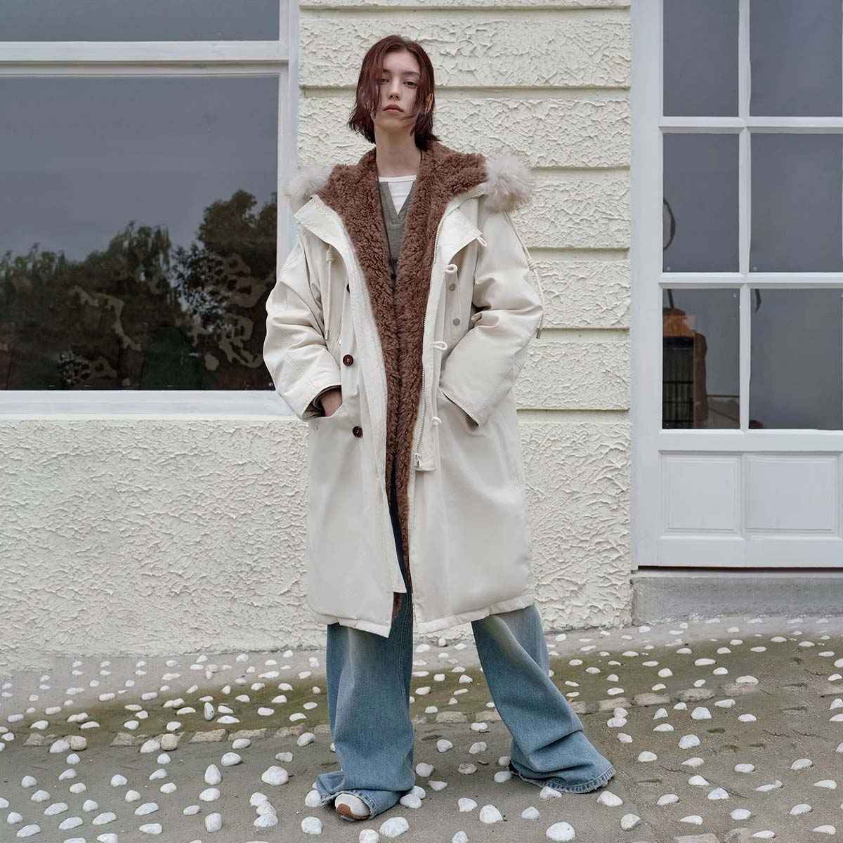Fireladyfur Women's Hooded Down Raccoon Fur Collar Parka Cold