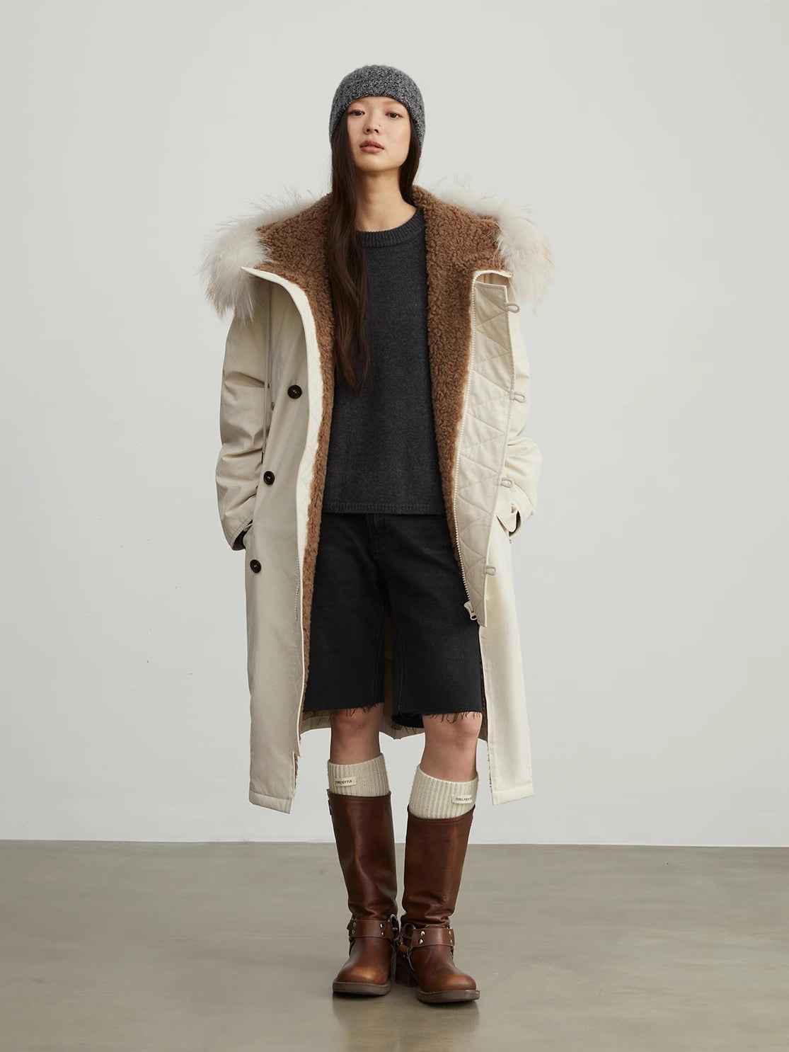 Fireladyfur Women’s Hooded Down Raccoon Fur Collar Parka Cold Weather“Manchester City old story” - variant_title