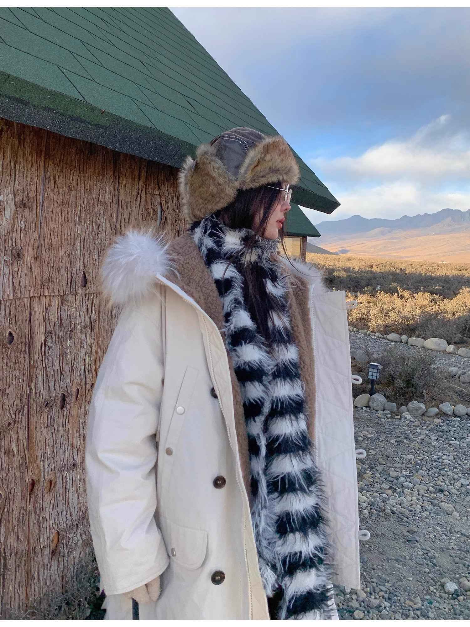 Fireladyfur Women's Hooded Down Raccoon Fur Collar Parka Cold