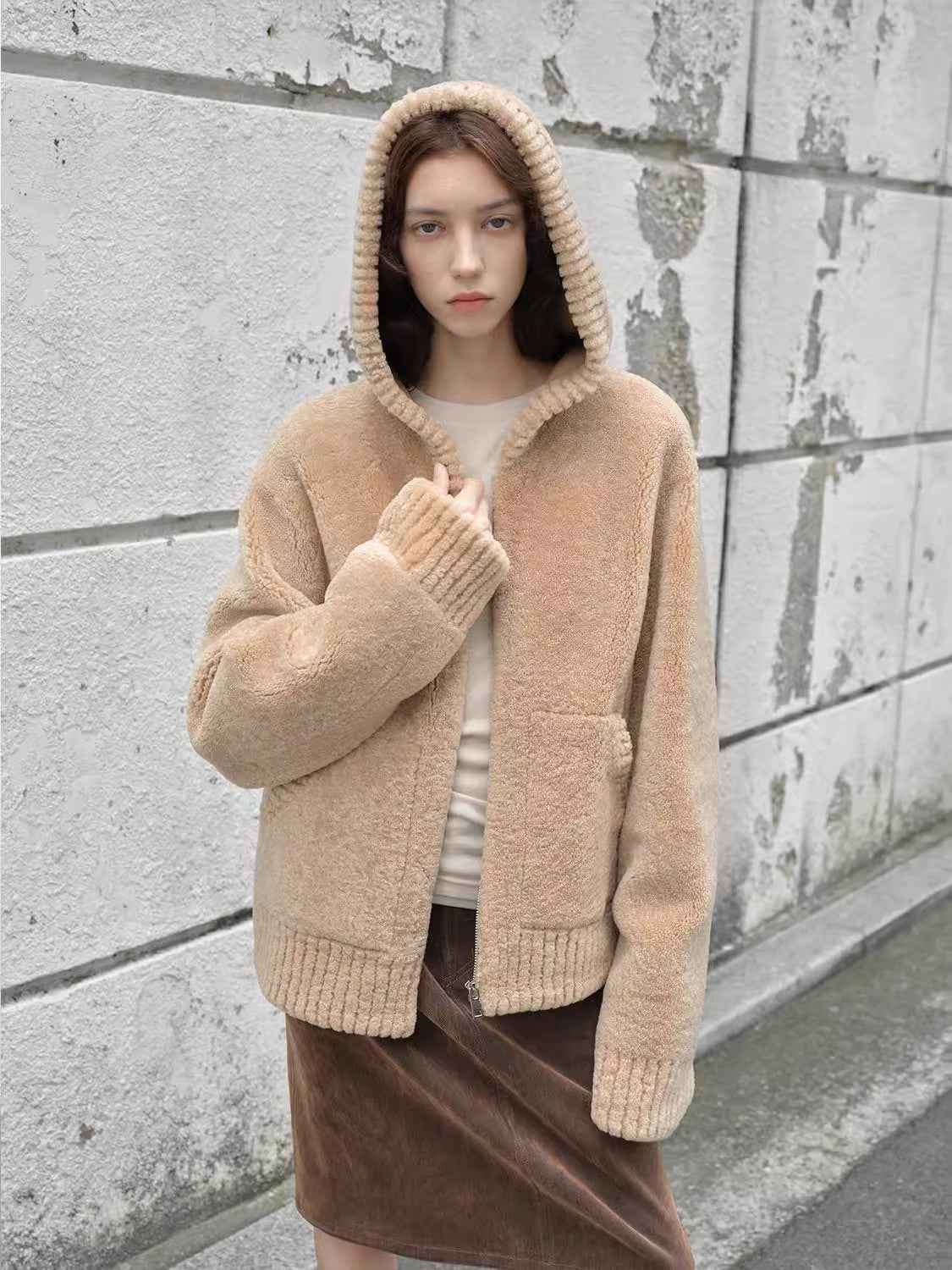 Fireladyfur Women's Hooded Merino Sheepskin Jacket“Bad boy” - variant_title