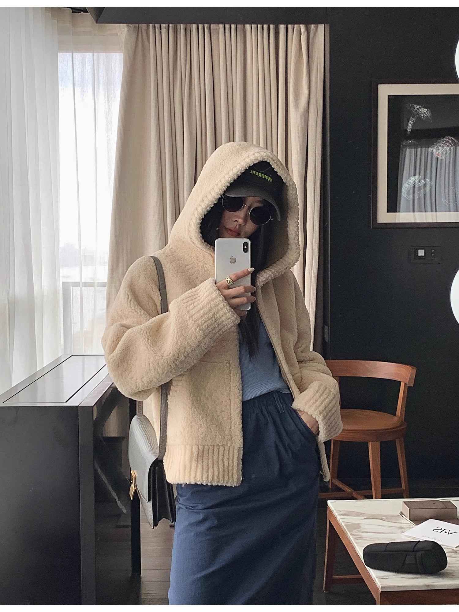 Fireladyfur Women's Hooded Merino Sheepskin Jacket“Bad boy” - variant_title