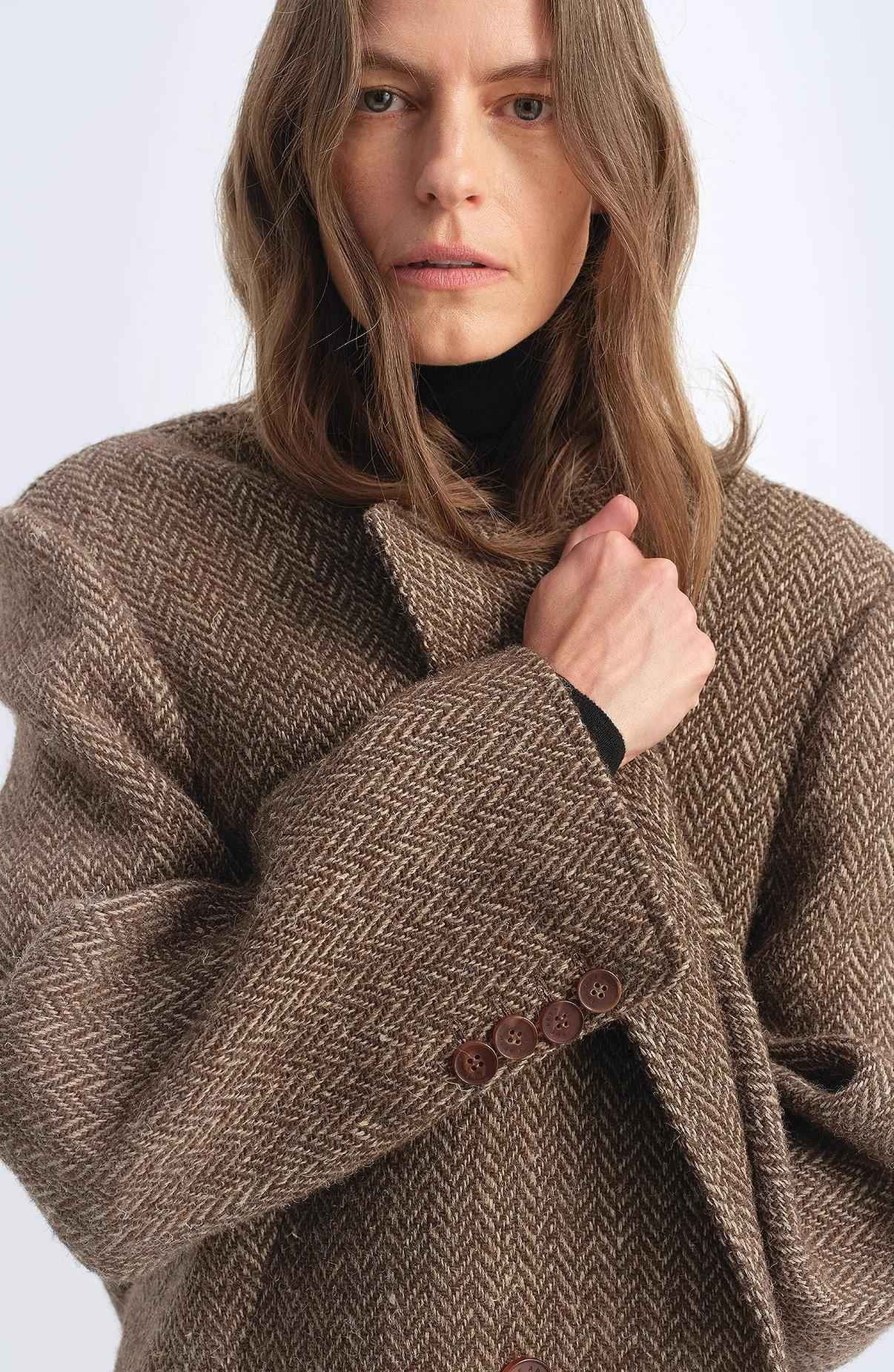 Fireladyfur Women's Italian Wool Herringbone Coat"Desert City" - variant_title