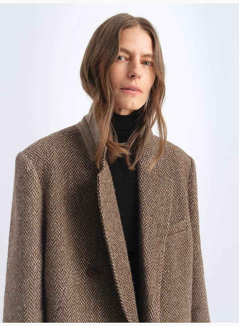 Fireladyfur Women's Italian Wool Herringbone Coat"Desert City" - variant_title