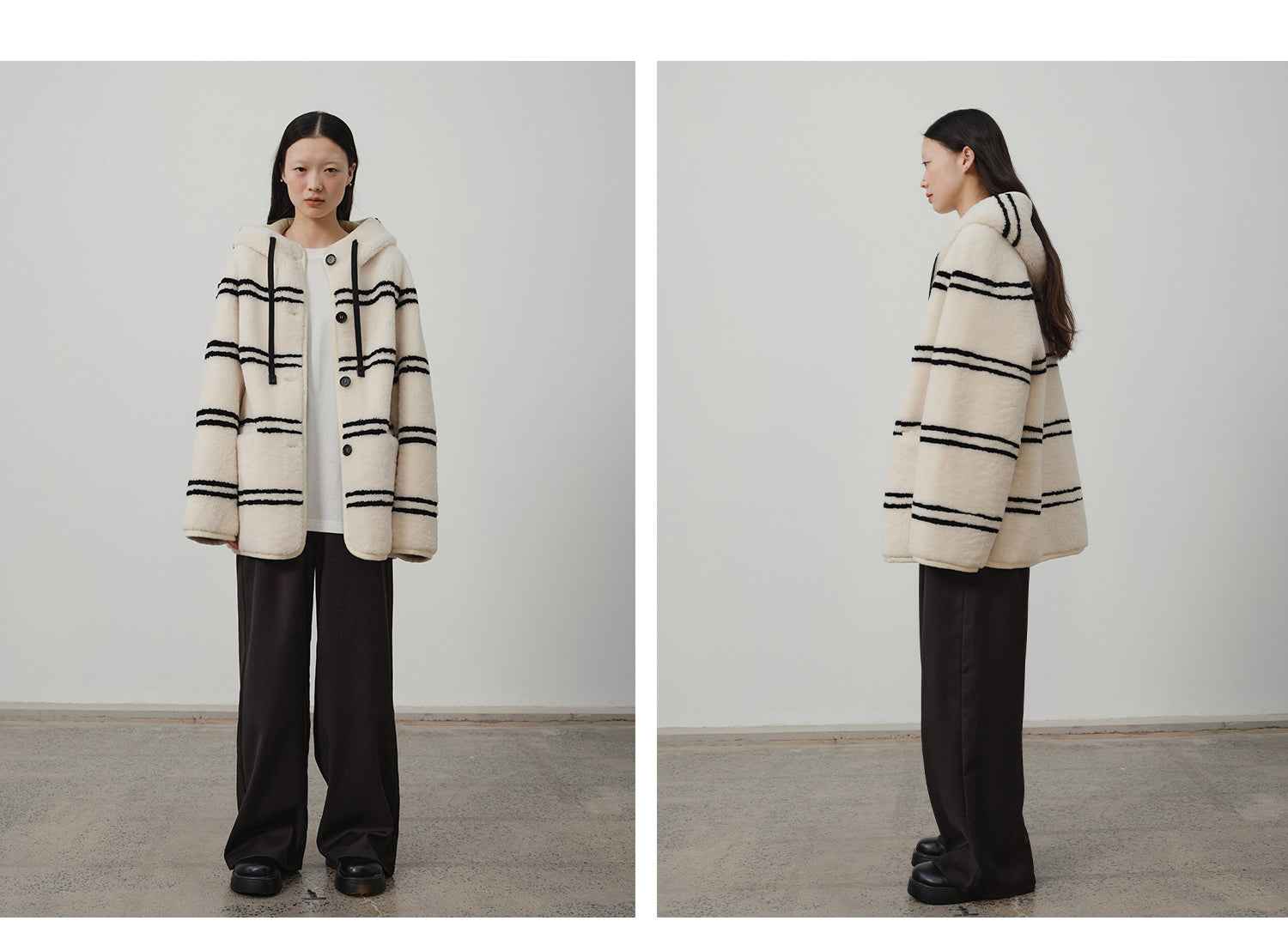 Fireladyfur Women's Lamb Wool Striped Jacket“Snowy New Year” - variant_title