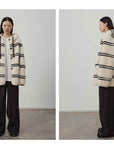 Fireladyfur Women's Lamb Wool Striped Jacket“Snowy New Year” - variant_title