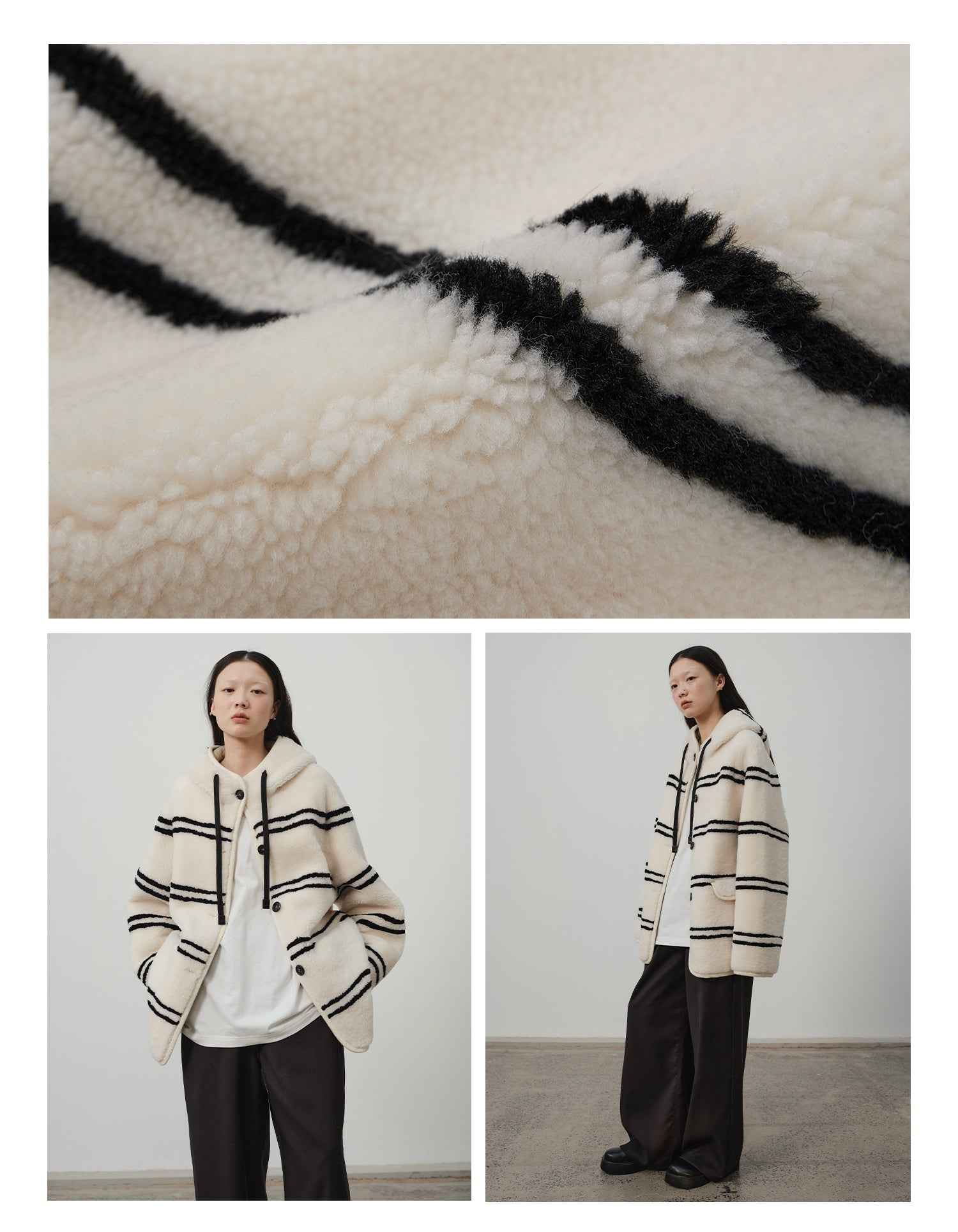 Fireladyfur Women's Lamb Wool Striped Jacket“Snowy New Year” - variant_title