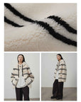 Fireladyfur Women's Lamb Wool Striped Jacket“Snowy New Year” - variant_title