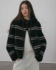 Fireladyfur Women's Lamb Wool Striped Jacket“Snowy New Year” - variant_title