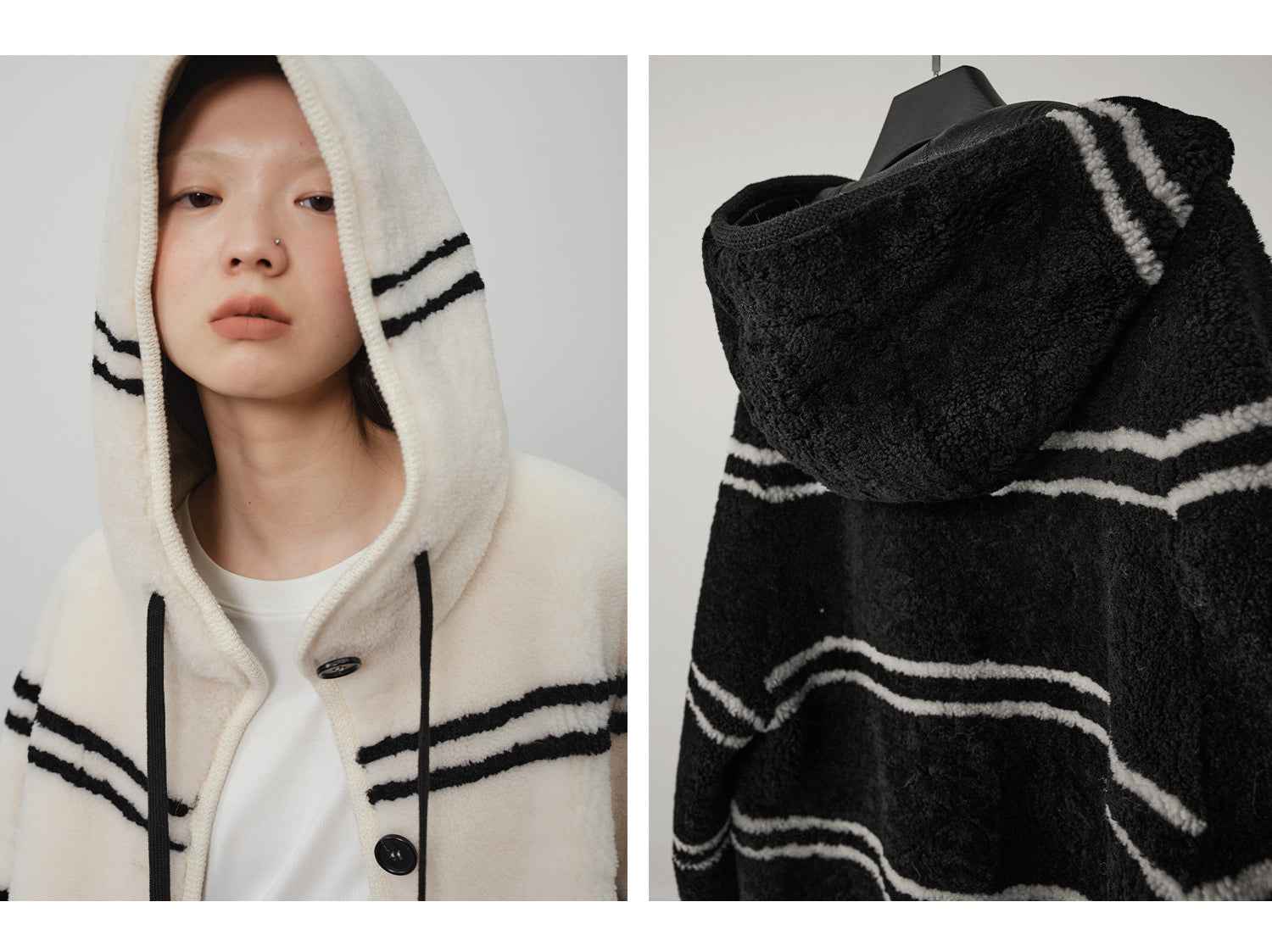 Fireladyfur Women's Lamb Wool Striped Jacket“Snowy New Year” - variant_title