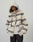 Fireladyfur Women's Lamb Wool Striped Jacket“Snowy New Year” - variant_title