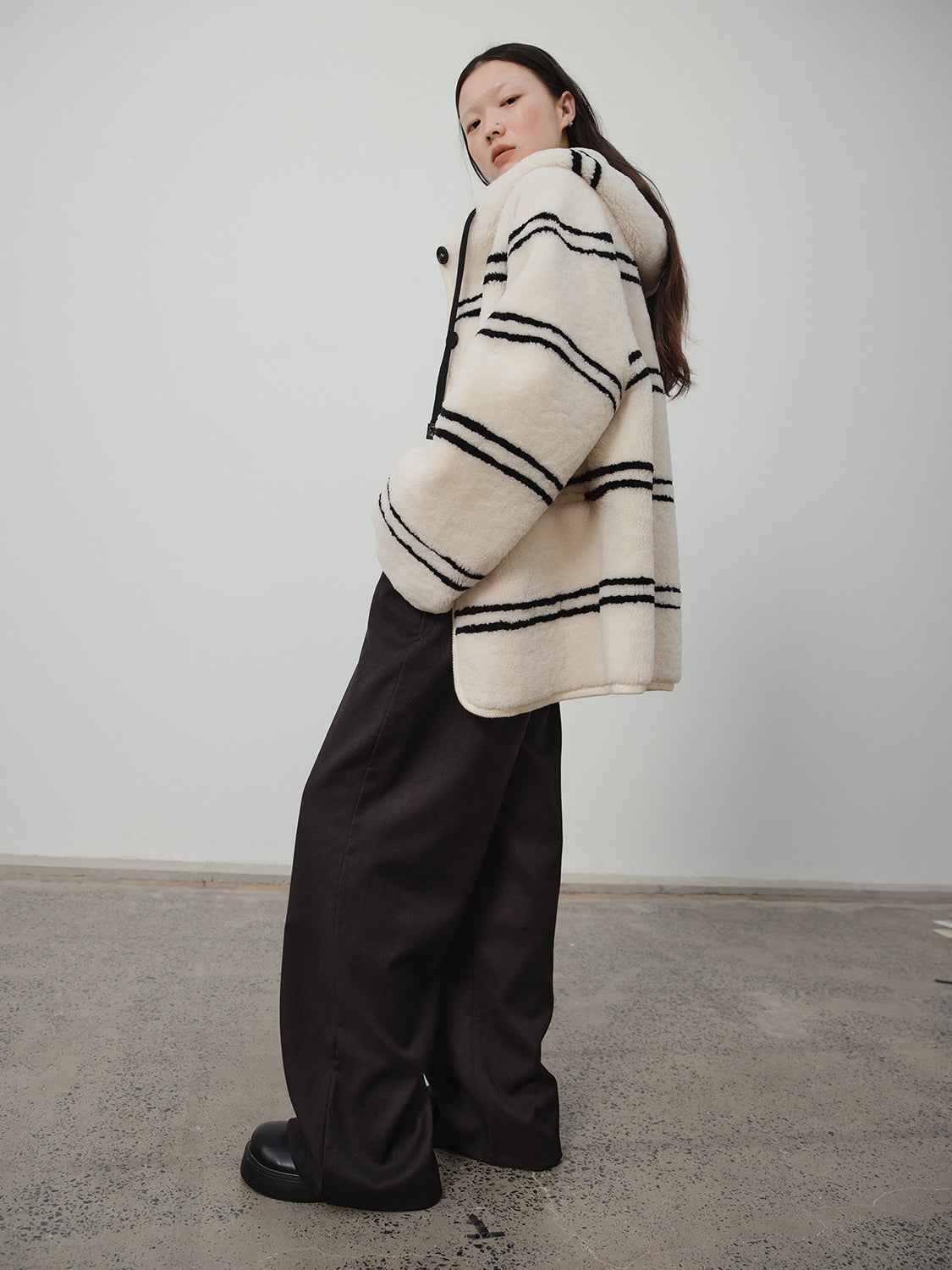 Fireladyfur Women's Lamb Wool Striped Jacket“Snowy New Year” - variant_title