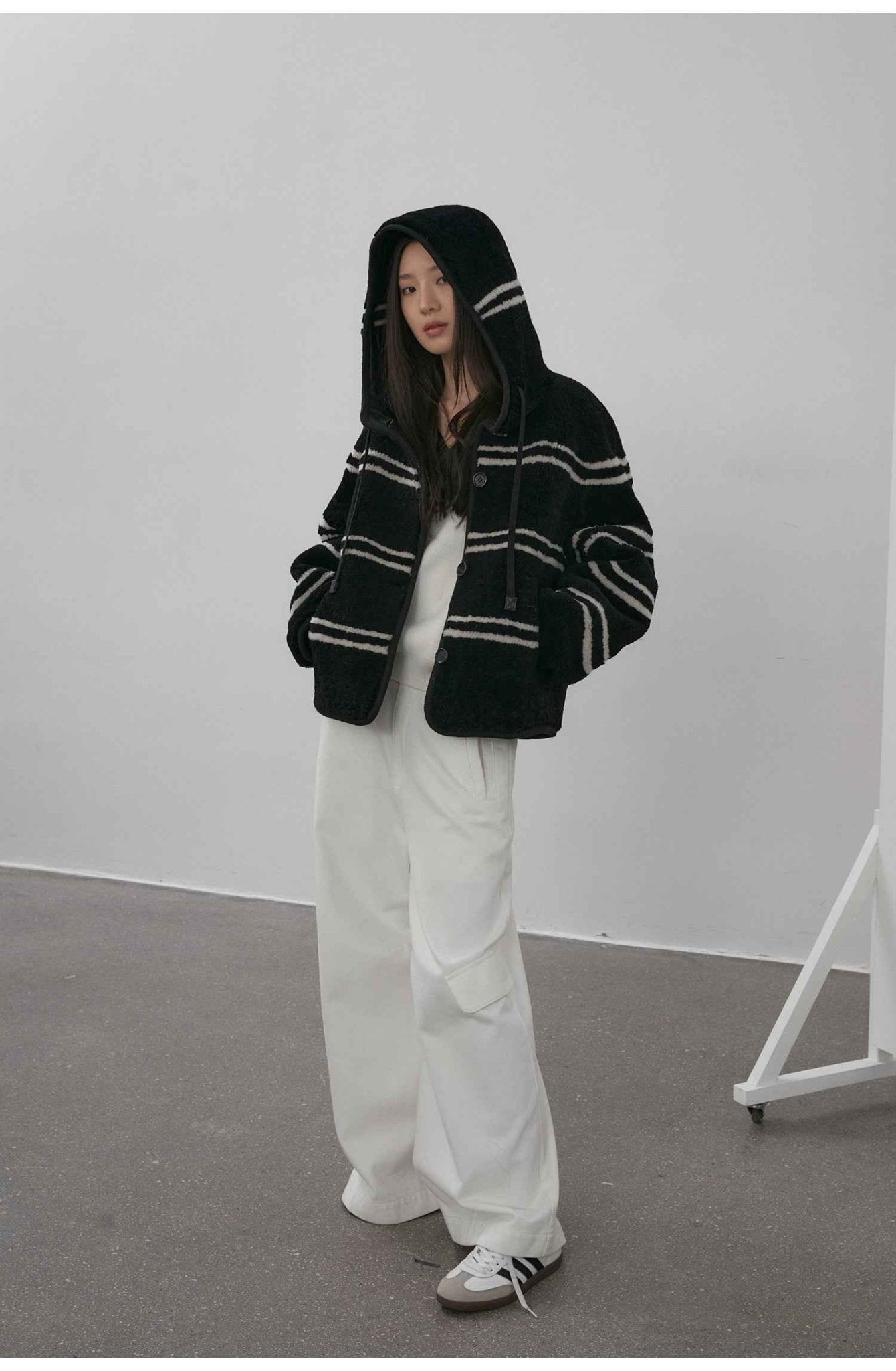 Fireladyfur Women's Lamb Wool Striped Jacket“Snowy New Year” - variant_title