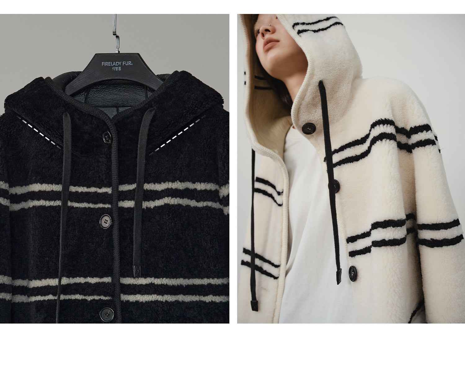 Fireladyfur Women's Lamb Wool Striped Jacket“Snowy New Year” - variant_title