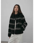 Fireladyfur Women's Lamb Wool Striped Jacket“Snowy New Year” - variant_title