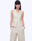 Fireladyfur Women's Linen Suit Set: Draped Vest & High - Waist Straight Trousers"Old Money Space" - variant_title