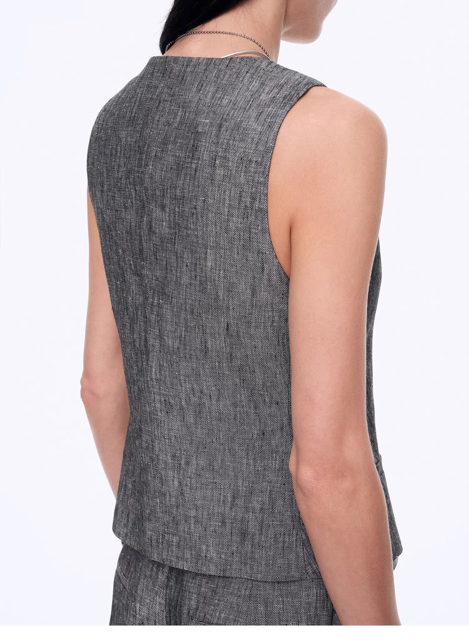 Fireladyfur Women's Linen Suit Set: Draped Vest &amp; High - Waist Straight Trousers"Old Money Space" - variant_title