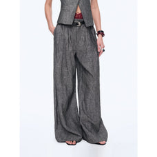 Fireladyfur Women's Linen Suit Set: Draped Vest & High - Waist Straight Trousers"Old Money Space" - variant_title